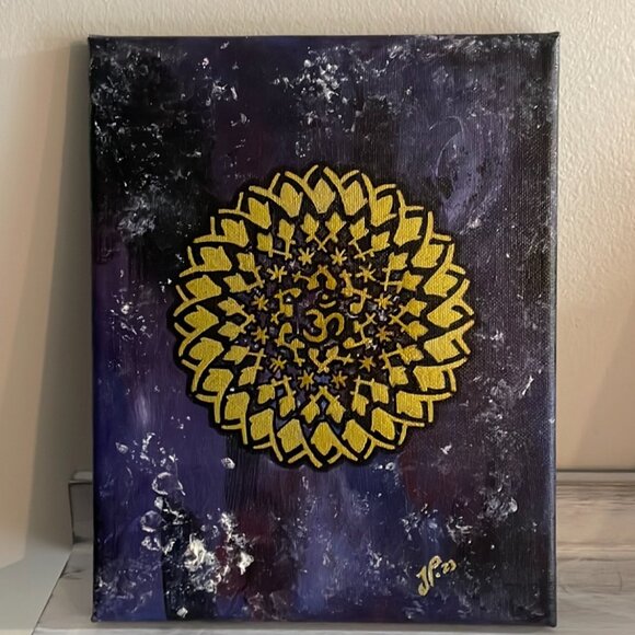 Sahasara Crown Chakra Painting Art Gold on Purple Sky Background 8" x 10" - Picture 11 of 11